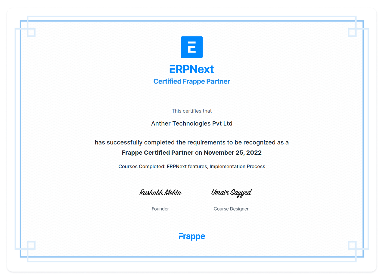 ERPNext Certified Frappe Partner Certification - Cover Image